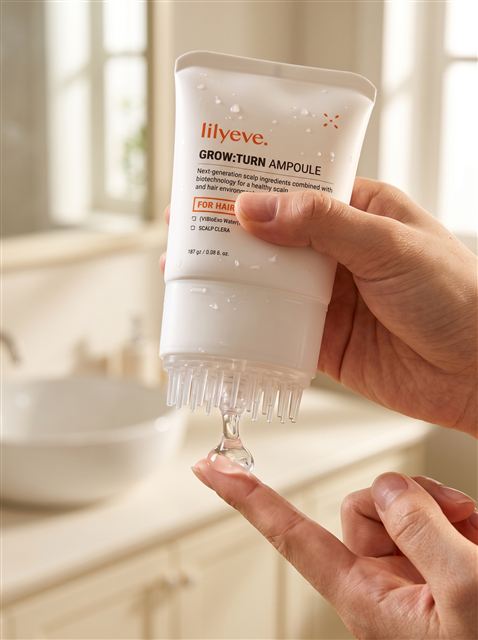 Grow:Turn serum held beside its packaging
